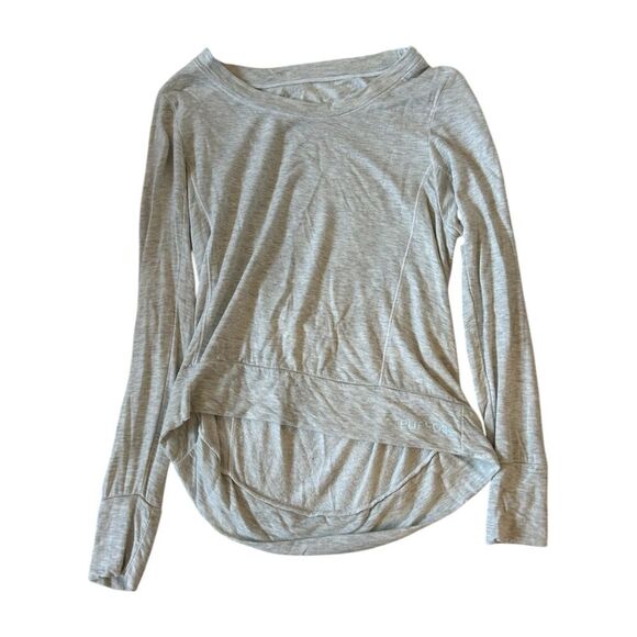 NEW Good hYOUman Light Grey Open Back Wide Neck Long Sleeve Tee - Picture 1 of 5